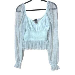 Forever 21 Sheer Cropped Top, Puffed Sleeve, Fairycore, Cottagecore, Festival